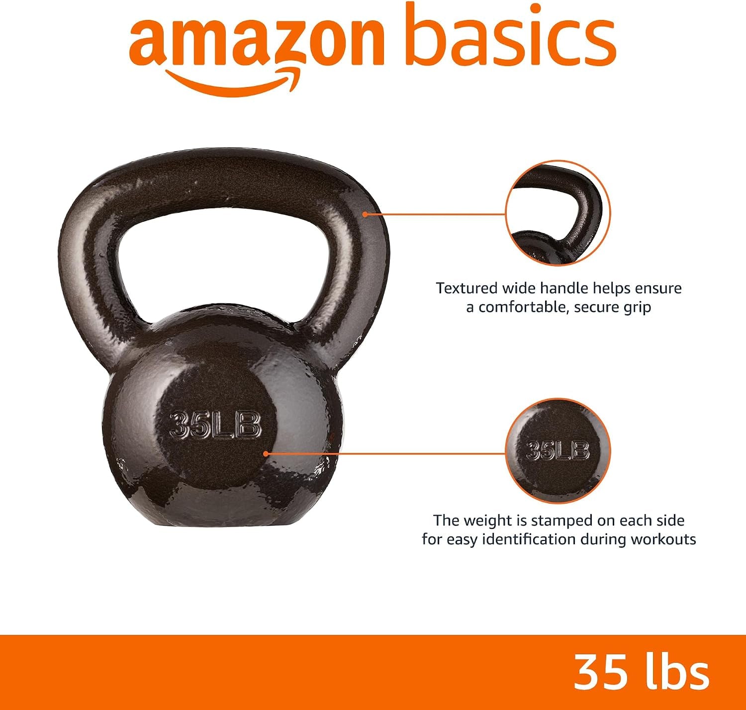 Cast Iron Kettlebell for Strength Training, Textured Wide Handle, Black