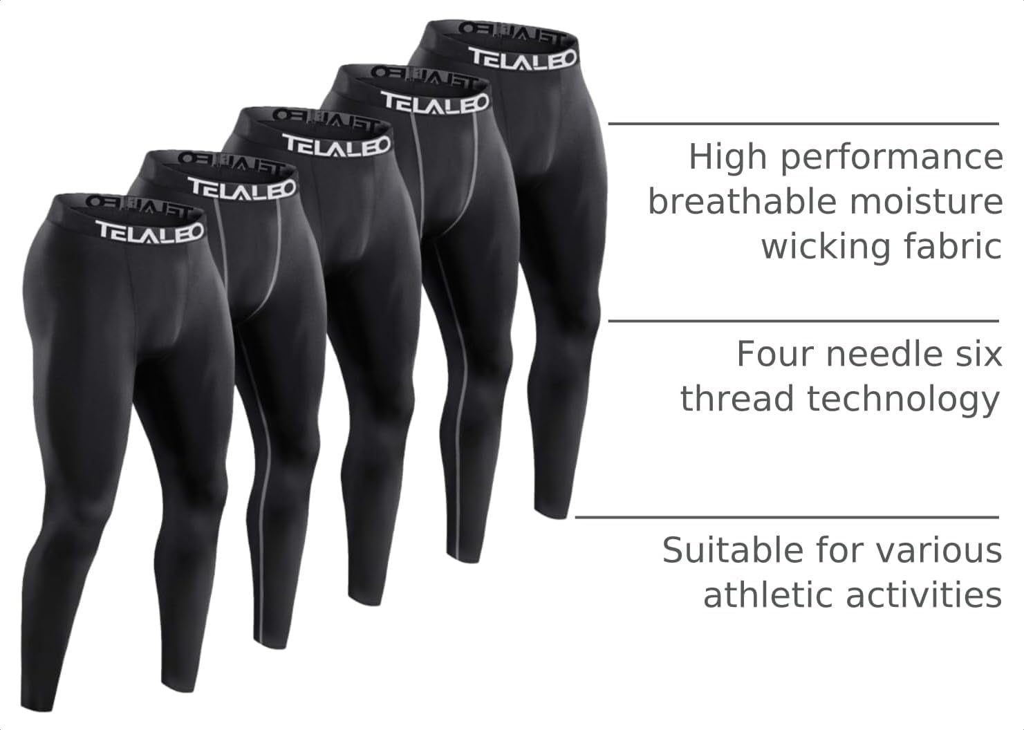5 Pack Men'S Compression Pants Performance Leggings Tights Baselayer | Moisture Wicking, Lightweight, Tagless, Quick Dry, 4 Way Stretch, Elastic Fabric, Workout, Fitness, Gym, Running, Basketball