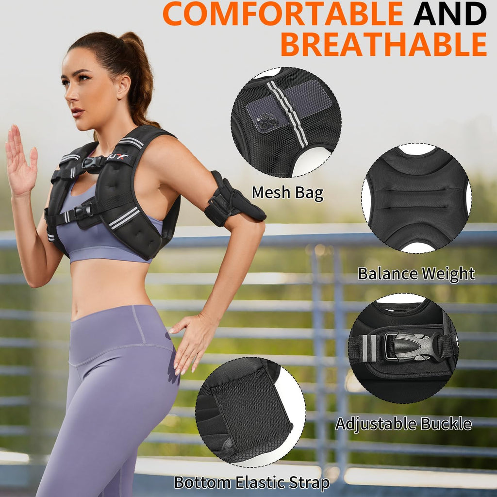 Weighted Vest Woman, 5/10/12/15/20/25/30 LB Womens Weight Vest for Walking, Strength Training Weight Vests for Female Men, Reflective Stripe Body Vest for Workout Running Jogging Fitness
