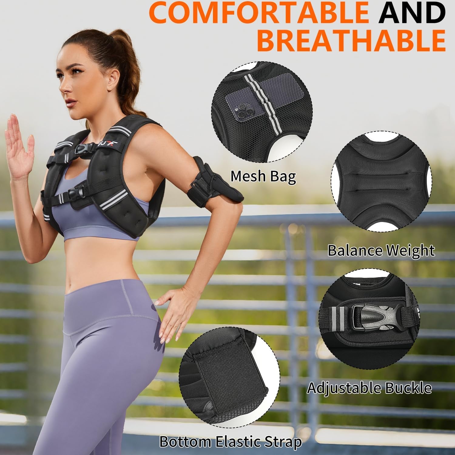 Weighted Vest Woman, 5/10/12/15/20/25/30 LB Womens Weight Vest for Walking, Strength Training Weight Vests for Female Men, Reflective Stripe Body Vest for Workout Running Jogging Fitness