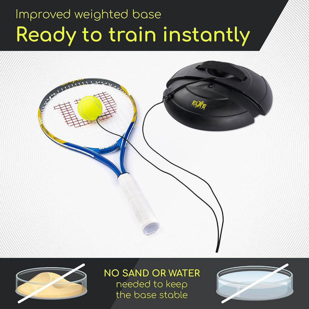 Tennis Rebound Ball Set | Solo Practice Rebounder, No Filling Required, Heavy Duty Power Base | 3 Balls with String, Drawstring Bag | Training Equipment for Any Skill Level