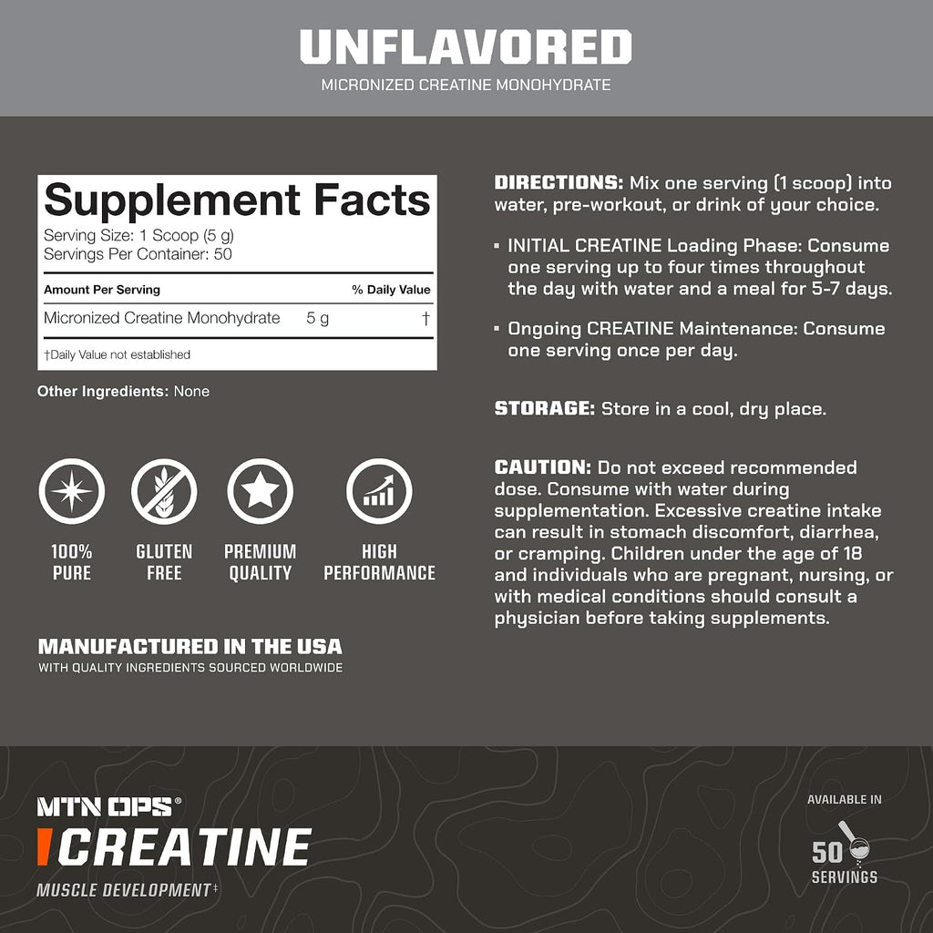 Creatine Monohydrate Powder for Strength, Unflavored | 5G Micronized Creatine Monohydrate, Muscle Strength & Recovery, Unflavored, 50 Servings