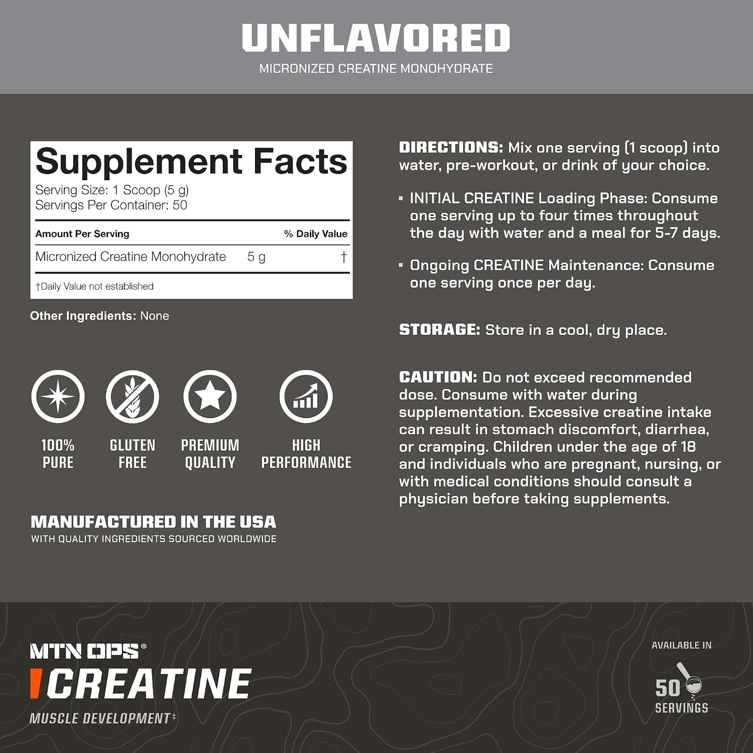 Creatine Monohydrate Powder for Strength, Unflavored | 5G Micronized Creatine Monohydrate, Muscle Strength & Recovery, Unflavored, 50 Servings