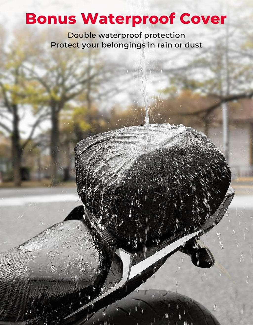 Motorcycle Tail Bag, Dual Use Motorcycle Rear Seat Bag with Waterproof Rain Cover, 22L-34L Expandable Motorbike Helmet Bag Luggage Storage Backpack with 6 Straps