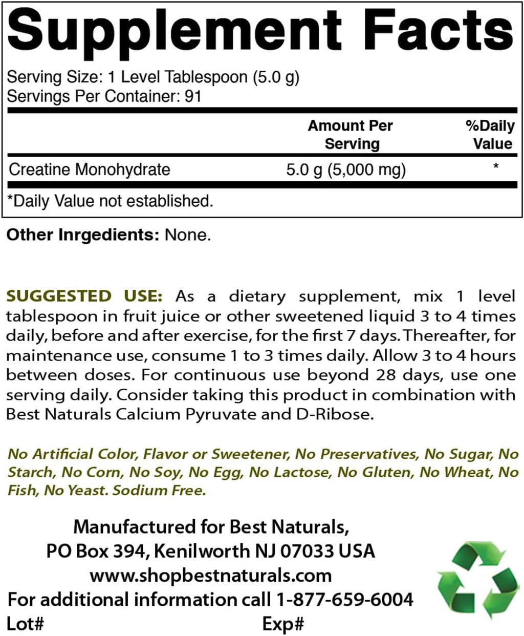 Creatine Monohydrate 1 Lb Pure Powder (1 LB (Pack of 2))