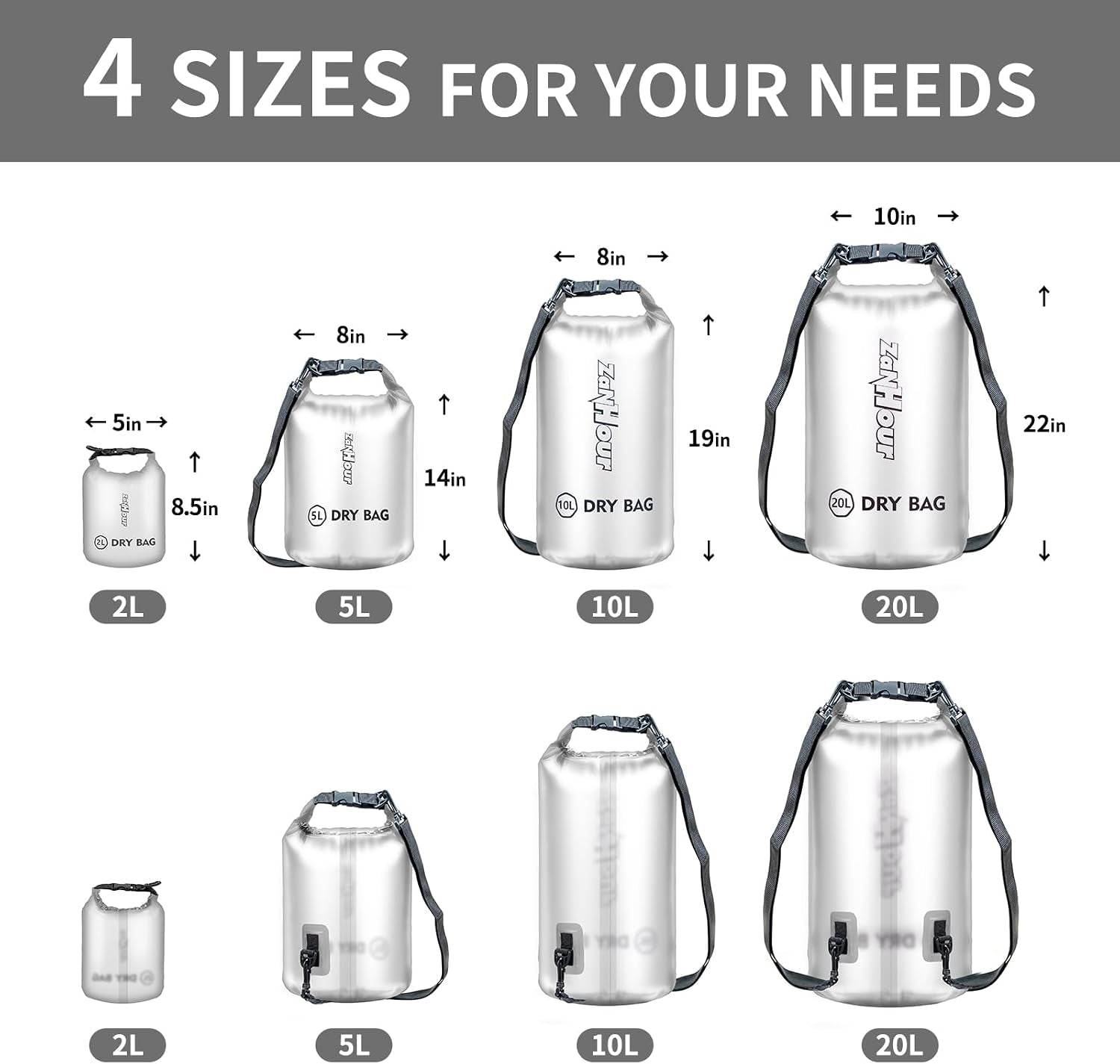 Waterproof Dry Bag - Roll Top Transparent Storage Bag,2L/5L/10L/20L,Suitable for Traveling, Swimming, Kayaking, Camping, Fishing, Rainy Day Trips