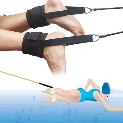 Swim Ankle Strap Stationary Swim Training Leashs with Tether and Elastic Rope and Storage Bag for Swimming Resistance Training