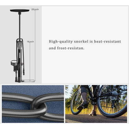 Bike Floor Pump with Gauge,Floor Bicycle Pump with Both Presta and Schrader Bicycle Pumps Valves High Pressure 160Psi Multi-Purpose Portable Air Pump for Road Bike MTB Sports Balls