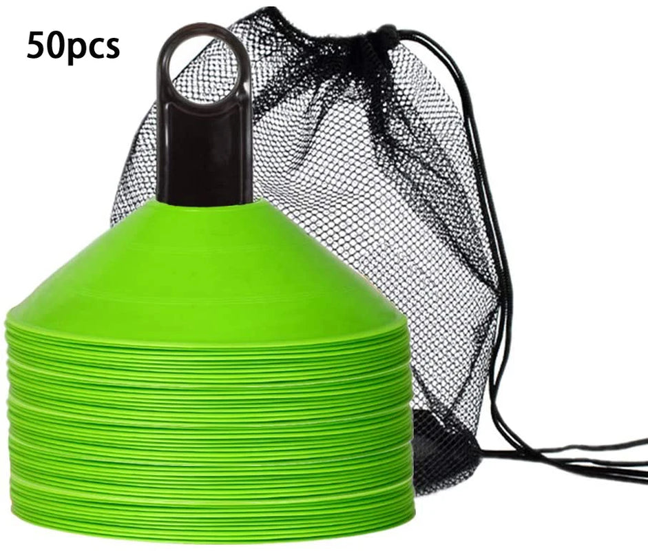 Set of 50 Agility Soccer Cones with Carry Bag Logo Disc and Holder for Training Football Kids Sports Field Cone Markers