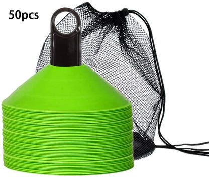 Set of 50 Agility Soccer Cones with Carry Bag Logo Disc and Holder for Training Football Kids Sports Field Cone Markers
