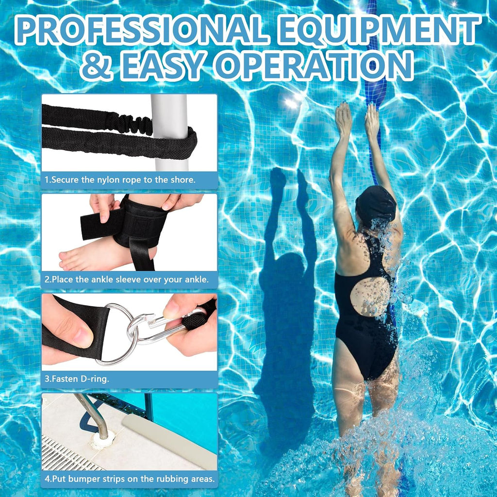 Swimming Training Belt - 4M Tether for Swim in Place, Stationary Harness, Aquatic Resistance Belt