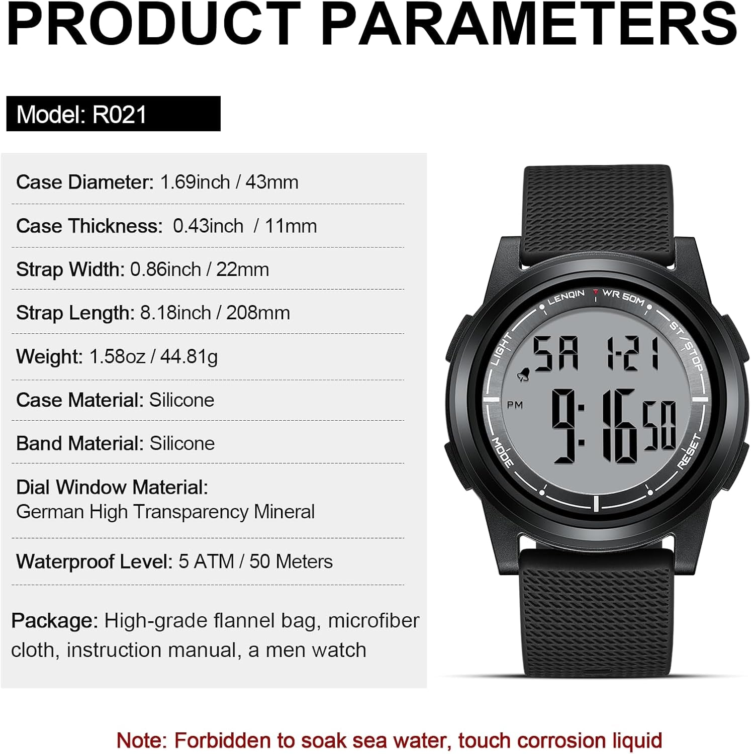 Mens Digital Watch Ultra Thin Sports Waterproof Watches for Men | Minimalist Outdoor LED Screen Large Face Wrist Watches for Men with Back Light Alarm Date Stopwatch Soft Silicone Band