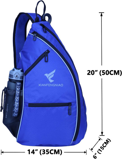 Sling Bag Sports Pickleball Bag Pickleball Backpack for Men Women Adjustable Tennis Bag for Pickleball Paddle with Fence Hook,Water Bottle Holder