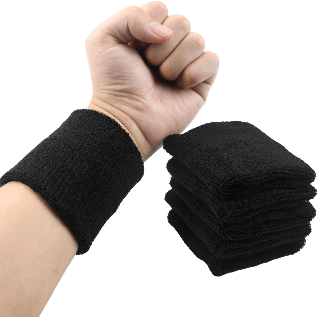6 Pack Sweatbands Sports Wristband, Men & Women Wristbands, Breathable Cotton Sweatbands for Working Out, Running Athletic Sports, Basketball, Football, Black