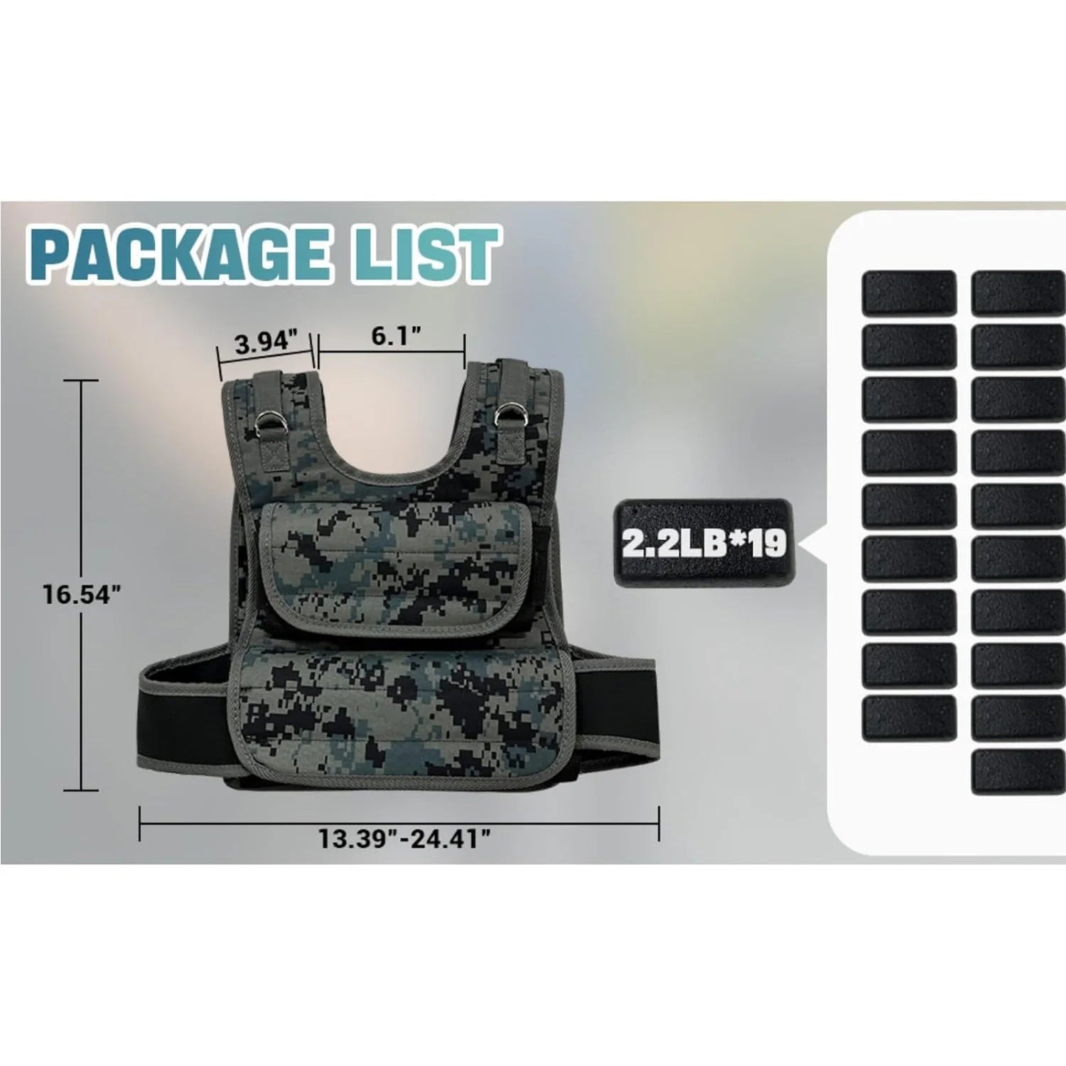 Adjustable Weighted Vests for Men 44LB Adjustable Weight Vest with 19 Cast Iron Weights for Strength Training Running