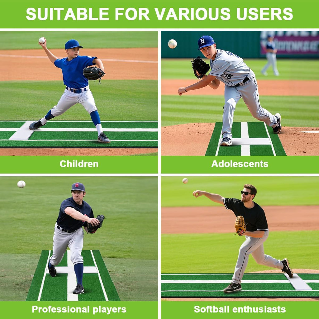 Softball Pitching Mat, 10' X 3' Baseball Hitting Mat, Anti-Slip Anti-Fade Pitch Practice Mat, Softball Pitching Mound for Outdoor/Indoor
