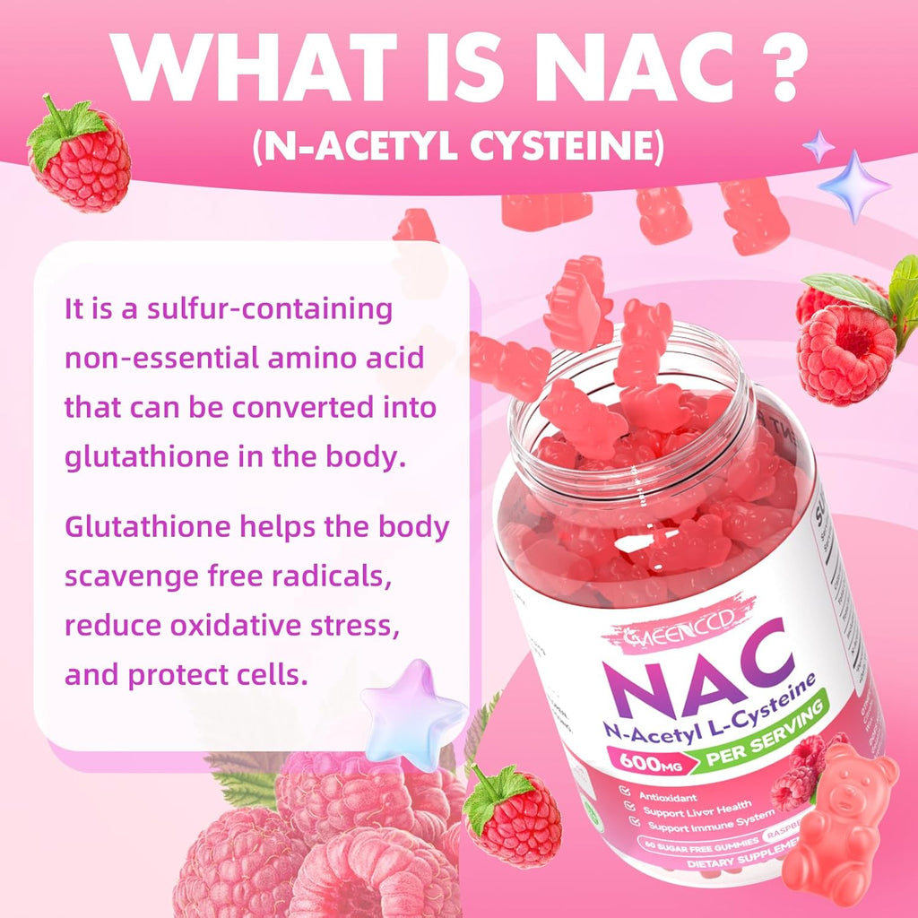 NAC Gummies, N Acetyl Cysteine 600Mg, NAC Supplement for Antioxidants & Immune S