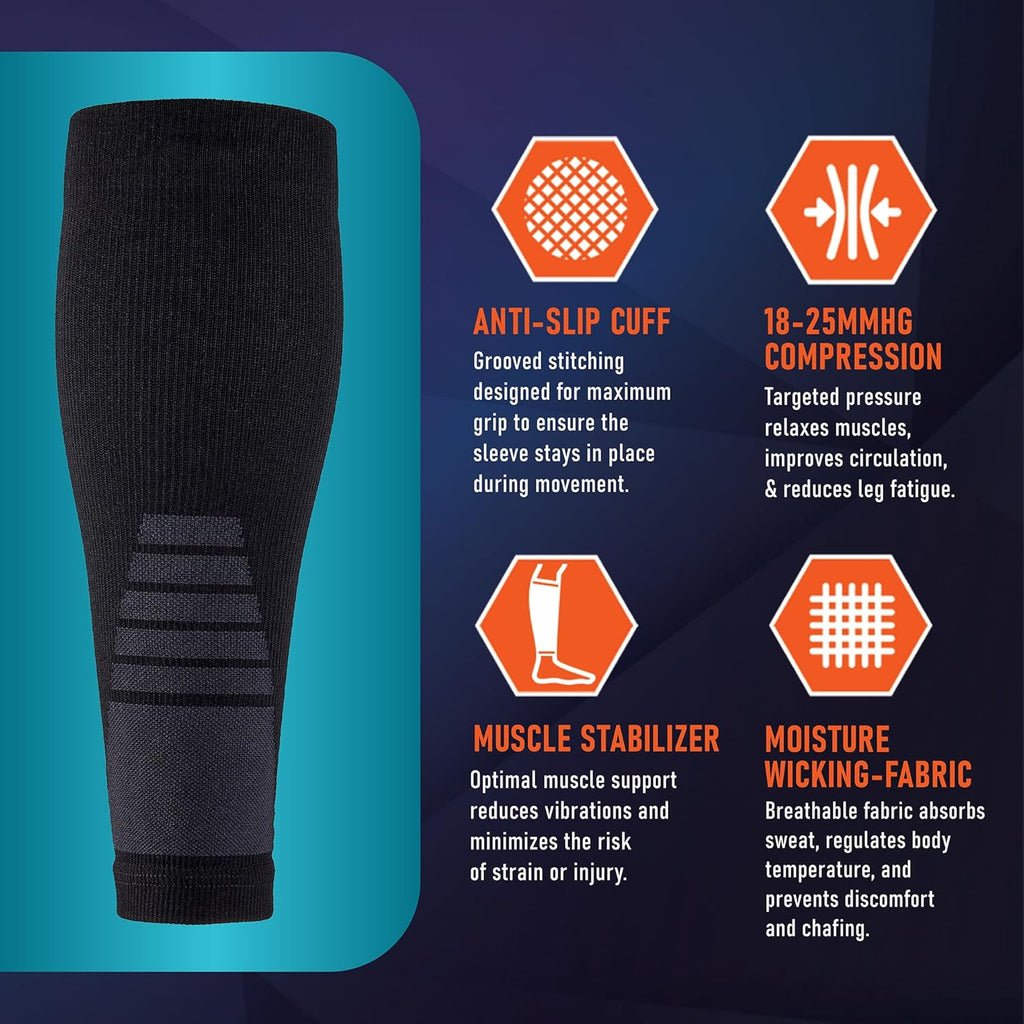 Calf Compression Sleeves for Men and Women - (1 Pair) Footless Compression Socks Support for Varicose Veins, Nursing, Pregnancy, Running -  Leg Sleeve Brace for Shin Splints, Pain Relief and Reduces Swelling (Black, Medium)