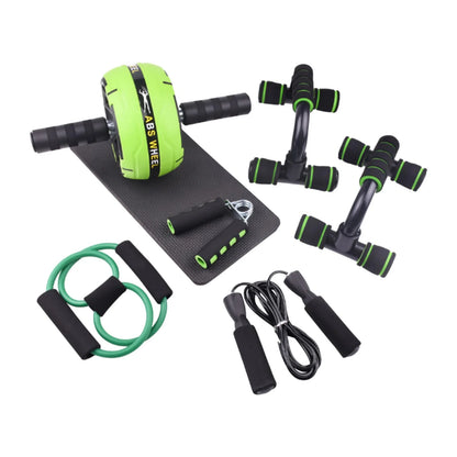 Abs Roller Wheel Indoor Fitness Equipment Set Home Gym Workout Chest Expander Green