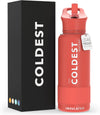Coldest Insulated Water Bottle with Straw Lid - Stainless Steel Metal Insulated Bottle for Men & Women (Crimson Red, 32 Oz)