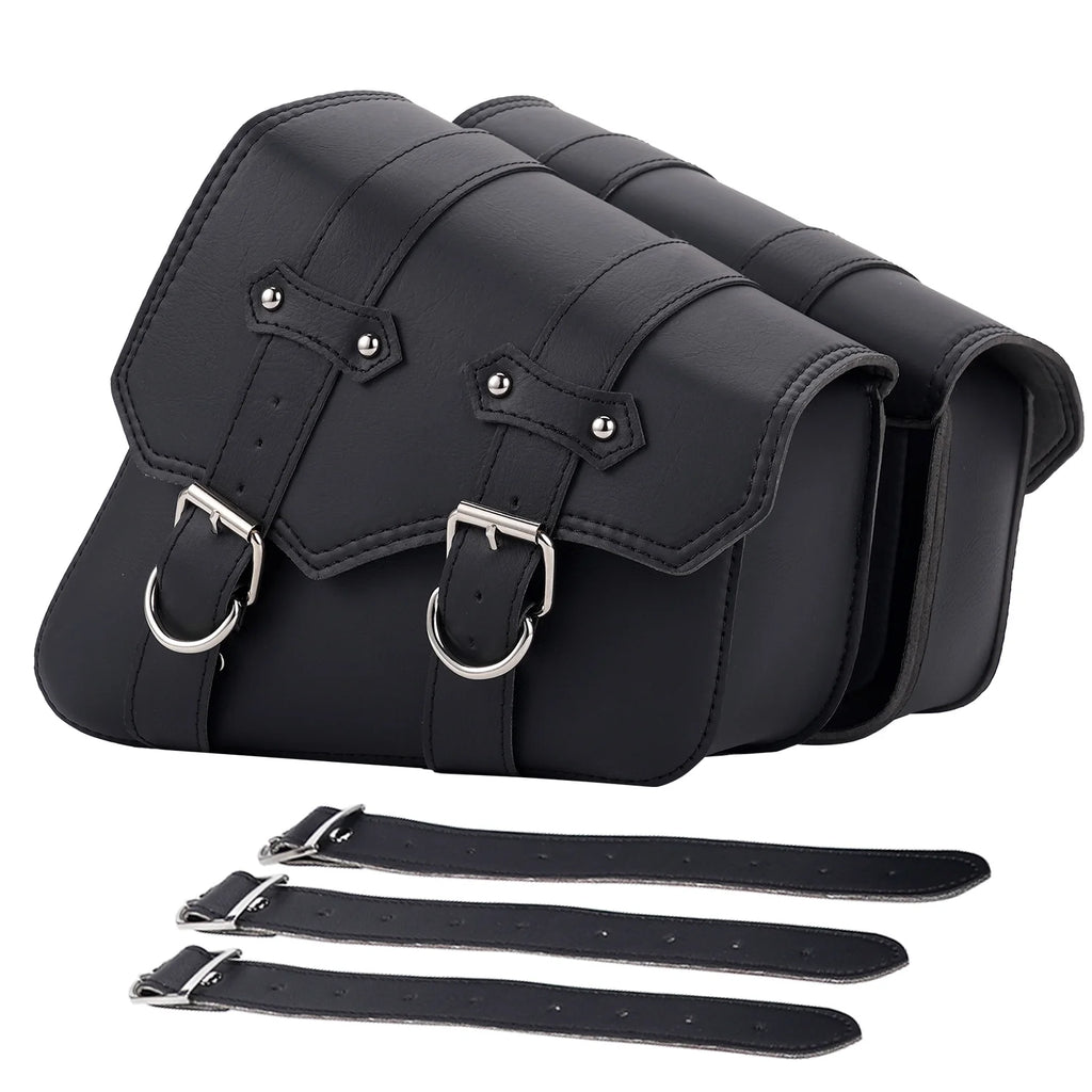 Leather Motorcycle Saddlebags Large Quick-Easy Universal Fit Throw over Saddle Bags Cruiser Biker Side Bags, Black, 1 Pair