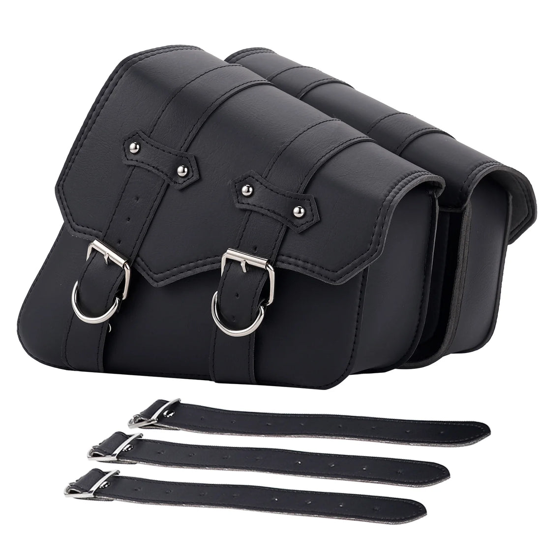 Leather Motorcycle Saddlebags Large Quick-Easy Universal Fit Throw over Saddle Bags Cruiser Biker Side Bags, Black, 1 Pair