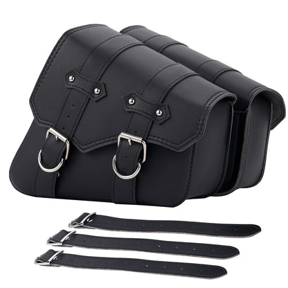 Leather Motorcycle Saddlebags Large Quick-Easy Universal Fit Throw over Saddle Bags Cruiser Biker Side Bags, Black, 1 Pair