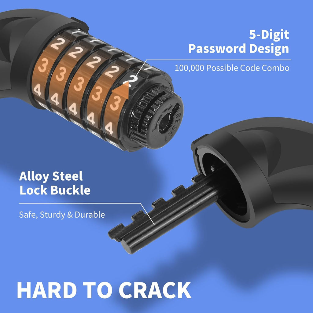 Bike Chain Lock 5 Digit Combination Bicycle Lock (Black) | 3.2Ft Long, High Security Heavy Duty anti Theft, Resettable Keyless Bike Lock for Electric Scooter/Ebike/Motorcycle