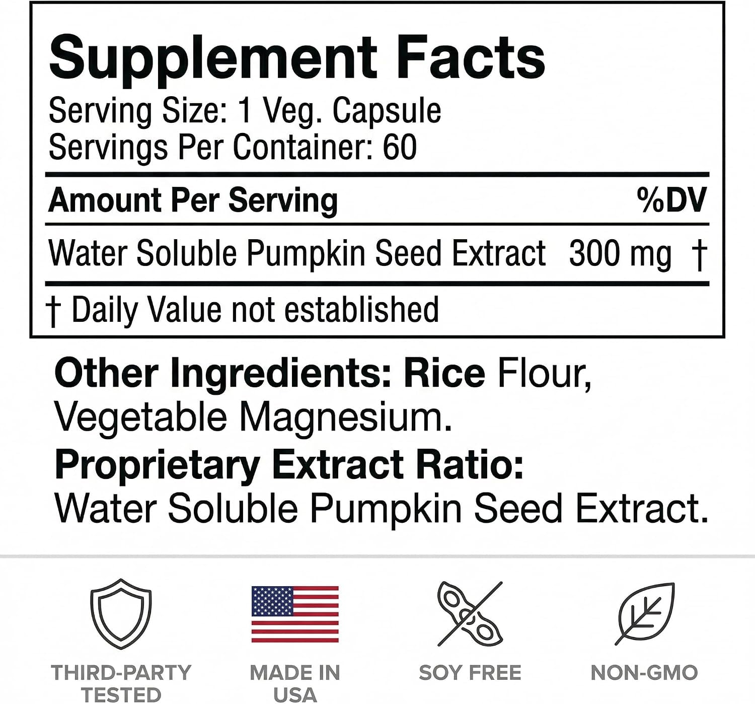 Overactive Bladder Control for Women and Men Support, Frequent Urination, Nocturia or Incontinence, 60 Vegetarian Capsules, 1 Bottle, Soy Free Pumpkin Seed Extract Supplement