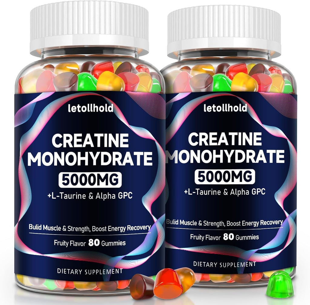 Creatine Monohydrate Gummies 5G for Women & Men - Creatine Gummies for Women Pre Workout Chewables with L-Taurine & Alpha GPC, Sugar-Free Muscle Builder, Energy Boost, Vegan Non-Gmo (160 Count)