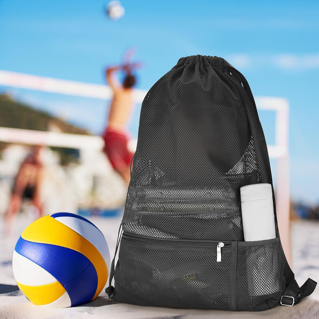 Large Mesh Swim Beach Bag, Mesh Drawstring Gym Bag for Athletic Gym Sports Gear Workout Storge Beach Swiming (Black)