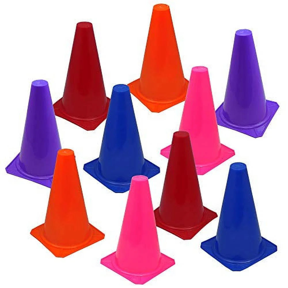 9" Cones for Speed &amp; Agility Sports Equipment, Soccer Training, Football Drills, Track, Indoor Outdoor Activity, Assorted Colors (10 Pack)