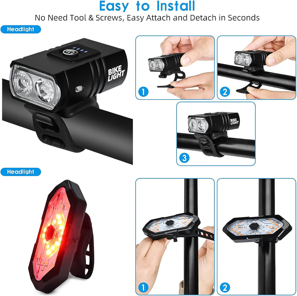 Bike Lights Set, USB Rechargeable Bicycle Light Front & Back, 1000 Lumen Bicycle Headlight and Rear Taillight with Turn Signal & Horn, Waterproof and 5+6 Lighting Modes for Night Cycling Road Mountain