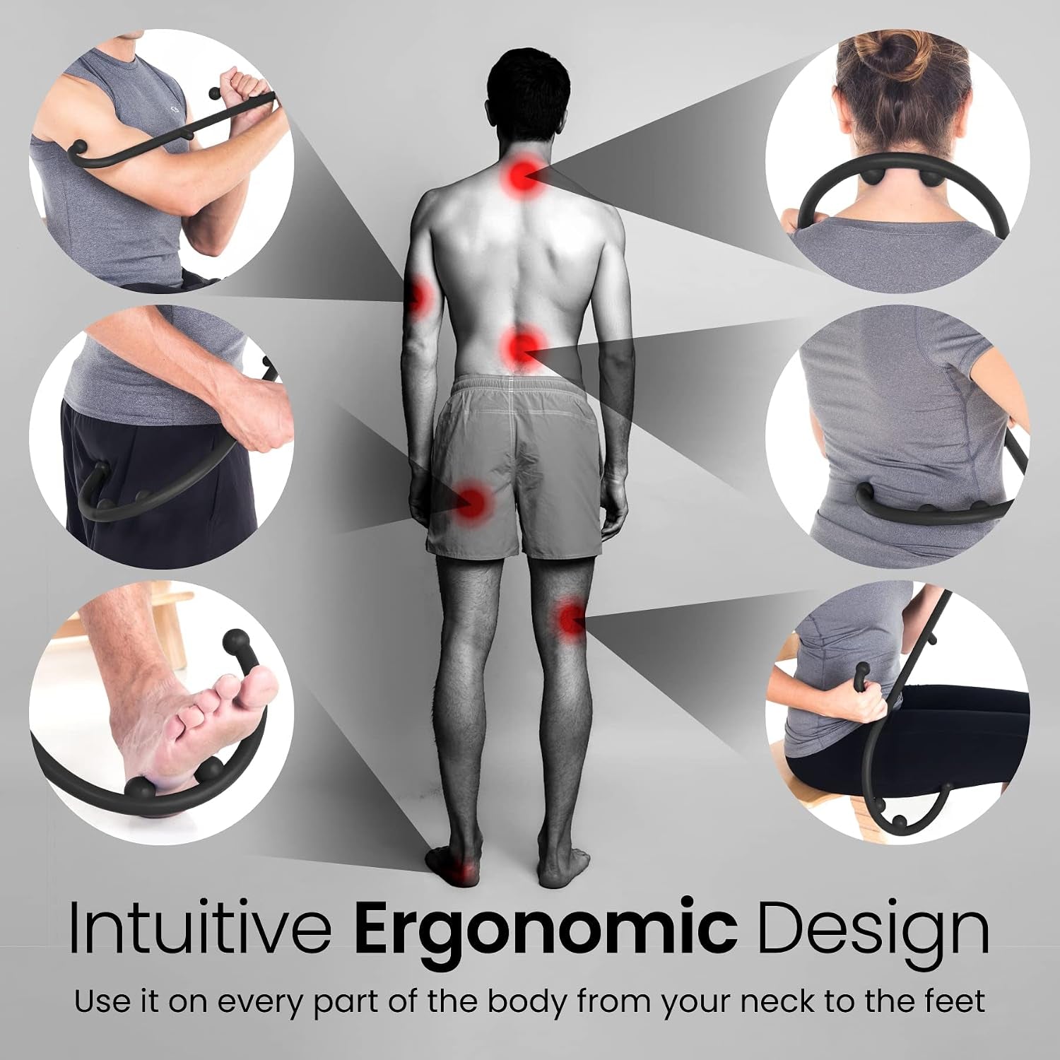 Back Massager Trigger Point Cane, Deep Tissue Back Neck Massager Black | Pain Relief Tool, Reaches between Shoulder Blades, Bpa-Free, Trigger Point Massage Tool for Full Body, Shoulders, Legs