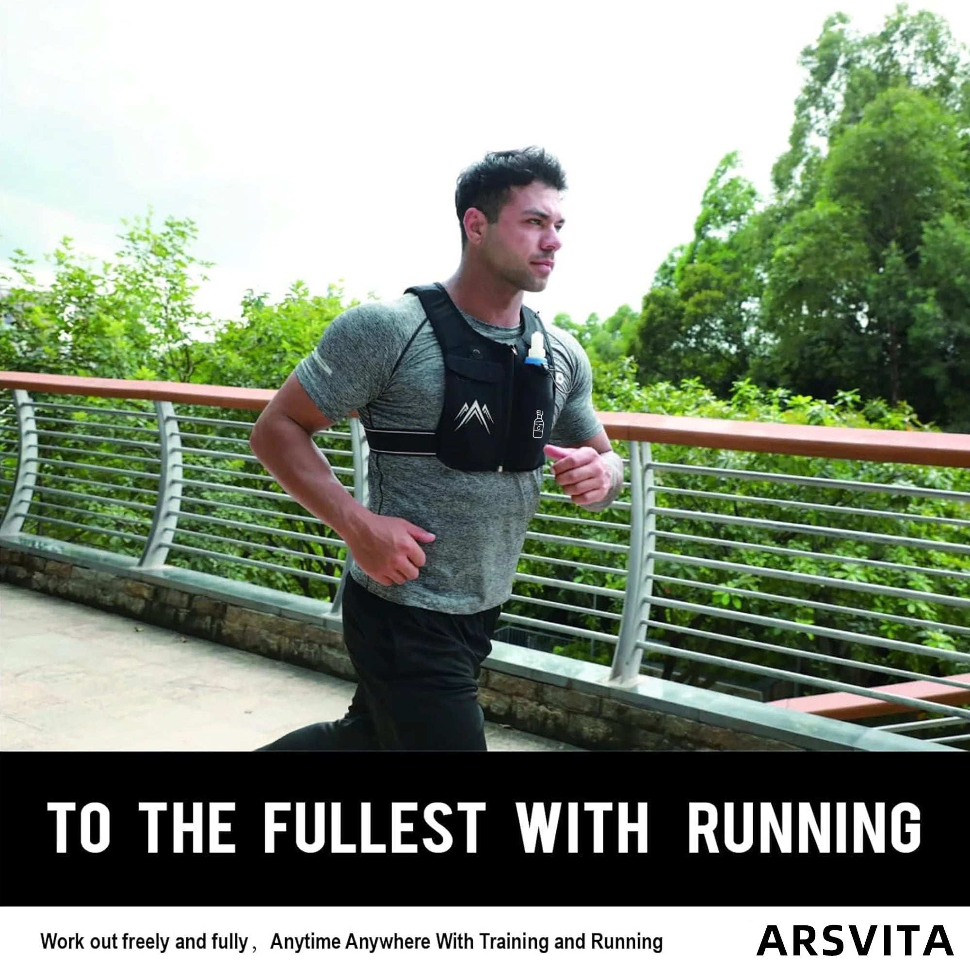 Running Vest, Zip Reflective Running Vests with 500Ml Hydration Bottle, Adjustable Waistband &amp; Breathable Material, Chest Pack Gear Phone Holder for Running, Men &amp; Women