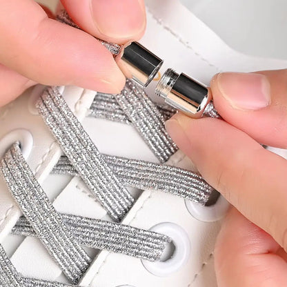 1 Pair of No-Tie Shoelaces with Colorful Buckles | Gold &amp; Pearl Luster Elastic Fashionable Shoelaces, Easy Slip-On Design