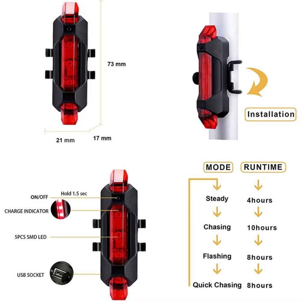 USB Rechargeable City Mountain Bike Bicycle Light Waterproof Colorful Bike Light Flashing Safety Lights Bicycle Lights