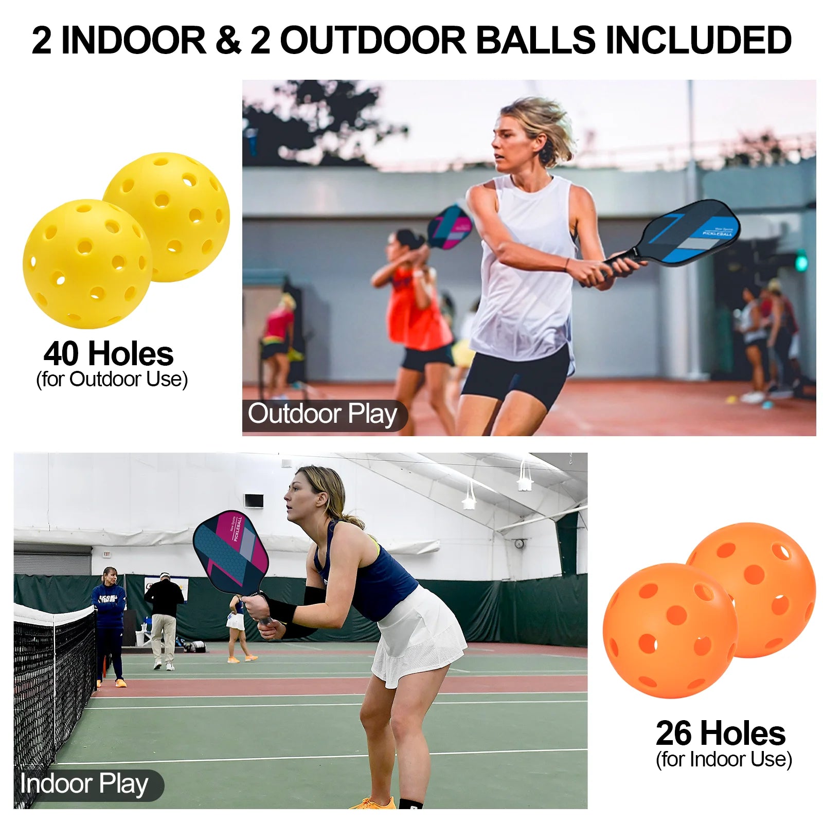Pickleball Paddles Set of 4, Fiberglass Surface &amp; Polypropylene Core 4 Balls &amp; Carry Bag
