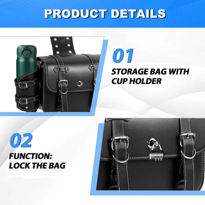 Universal Motorcycle Saddlebags Throw over Saddle Bags PU Leather Side Luggage Bags with Cup Holder for Sportster Softail Dyna
