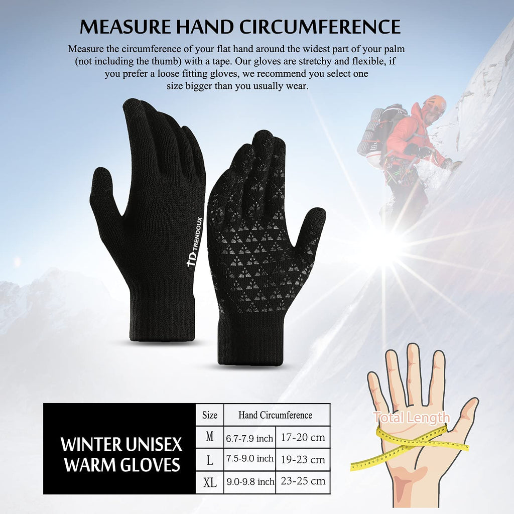Winter Gloves for Men Women - Upgraded Touch Screen Cold Weather Thermal Warm Knit Glove for Running Driving Hiking