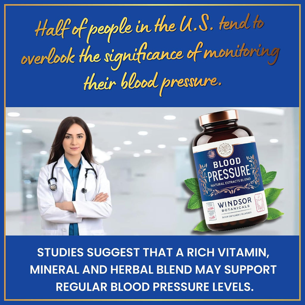 Blood Pressure Support Supplement - Green Tea, Hibiscus, Hawthorn, Garlic - Blood Pressure Vitamin, Mineral and Activated Naturals - 3 Month Supply, 90 Capsules
