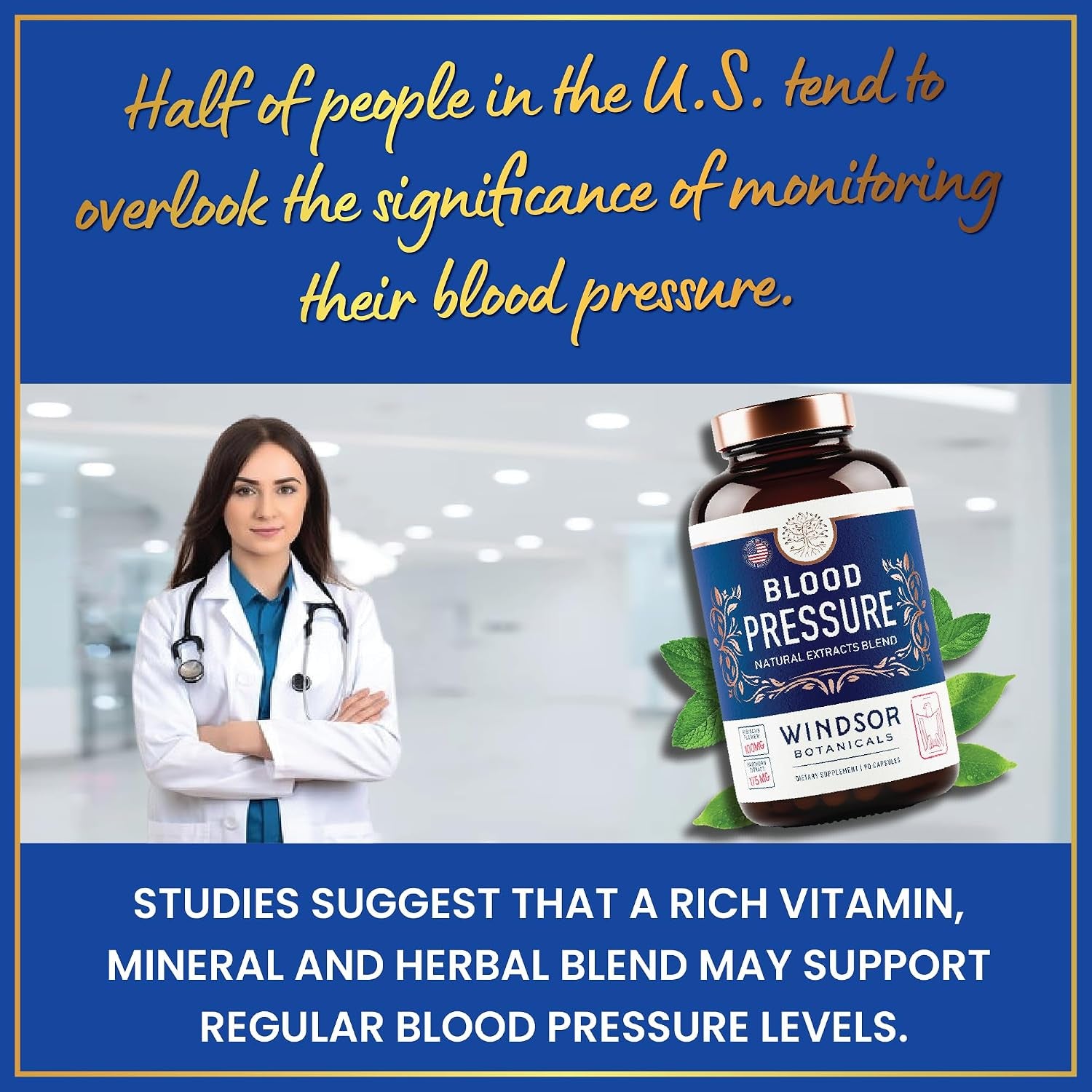 Blood Pressure Support Supplement - Green Tea, Hibiscus, Hawthorn, Garlic - Blood Pressure Vitamin, Mineral and Activated Naturals - 3 Month Supply, 90 Capsules