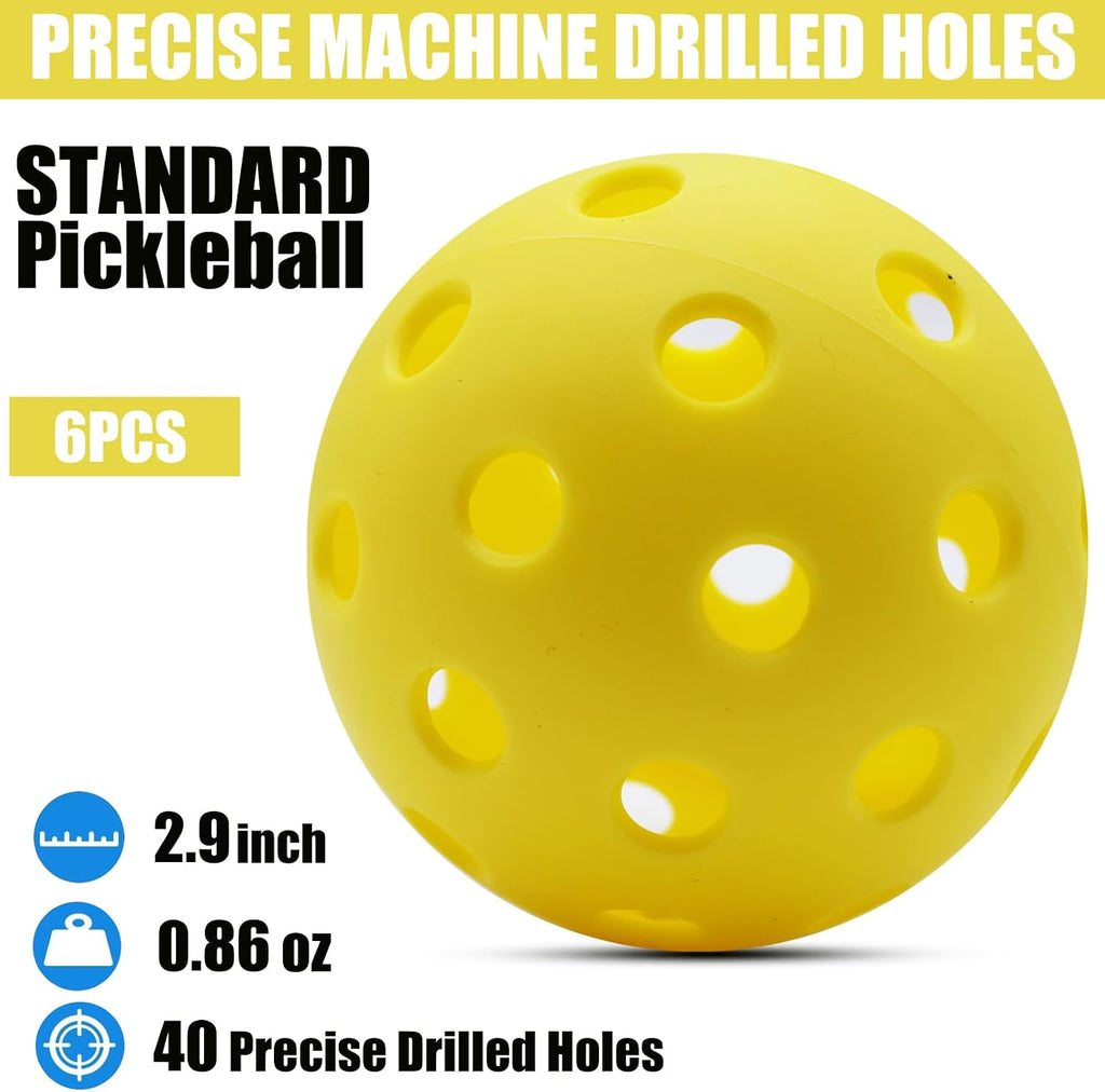 Pickleball Balls,Usapa Approved 40 Holes Outdoor Pickleballs | 6/20 Pack with Mesh Bag for All Paddles and Courts,Weather Resistant,High Elasticity, Durable Seamless Design,Easy to Control