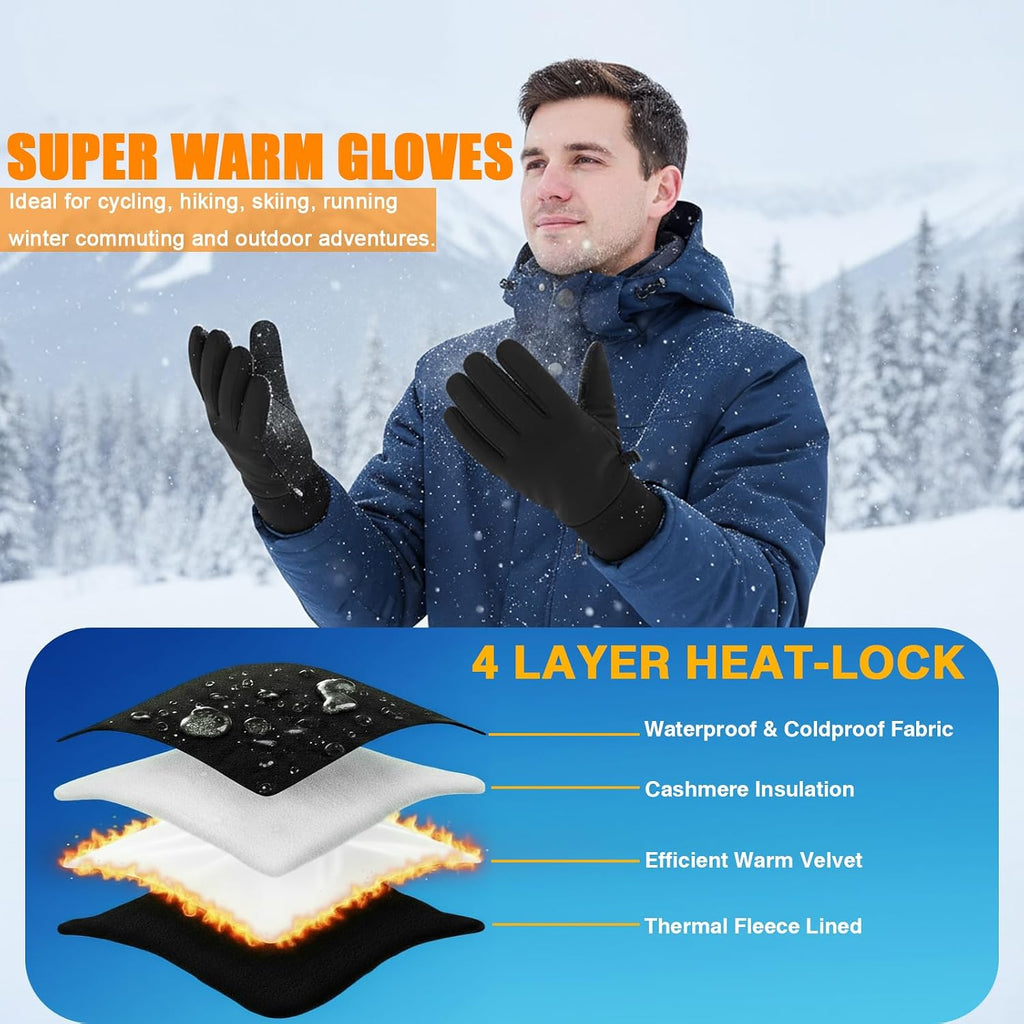 Winter Waterproof Snow Gloves for Men Women,Cold Weather Thermal Gloves | Touchscreen & Non-Slip Palm & Warm Fleece Lined for Running Cycling Driving Hiking