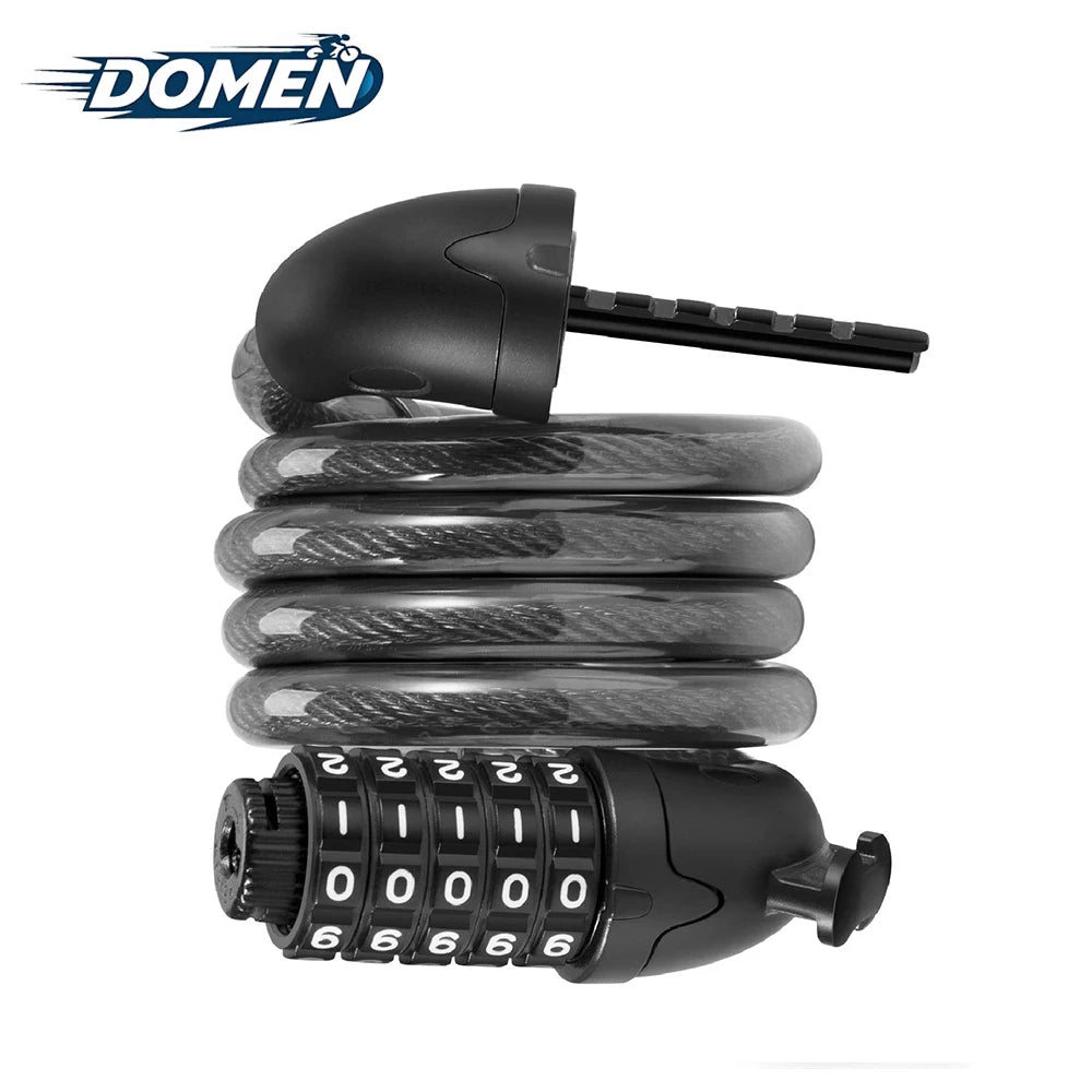 DOMEN Bicycle Heavy Duty Lock Anti-Theft 5 Digit Password Lock Bike Portable Security Steel Chain Lock Motorcycle Ring Lock