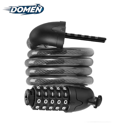 DOMEN Bicycle Heavy Duty Lock Anti-Theft 5 Digit Password Lock Bike Portable Security Steel Chain Lock Motorcycle Ring Lock