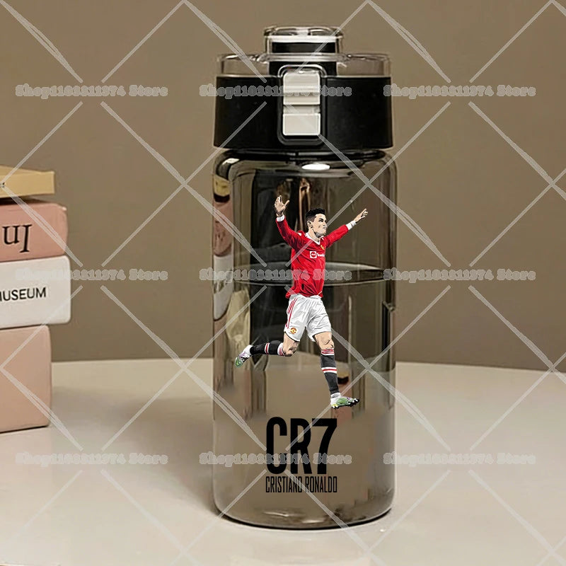 600ML CR7 Sports Water Bottles Cartoon Football Star Ronaldos Large Water Cups New Outdoor Transparent Drinking Bottle Kids Gift