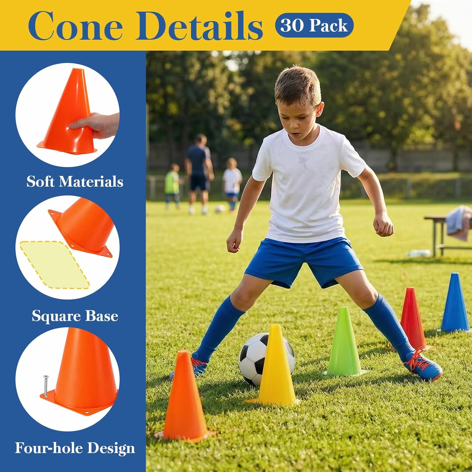 30 Pack Plastic Training Cones, 9 Inches Traffic Cones Indoor Outdoor Sports Agility Cones Soccer Flexible Cone Sets for Soccer, Skating, Drills, Football, Basketball, Assorted Colors