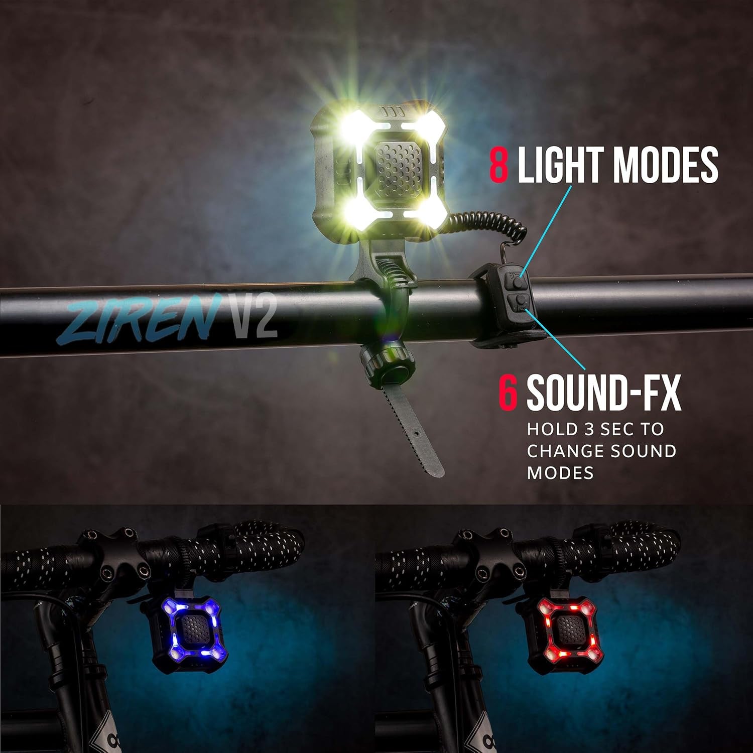 [New 2025] ZIREN 120-140Db High-Traffic Bike Horn &amp; LED Light - Loudest Electric