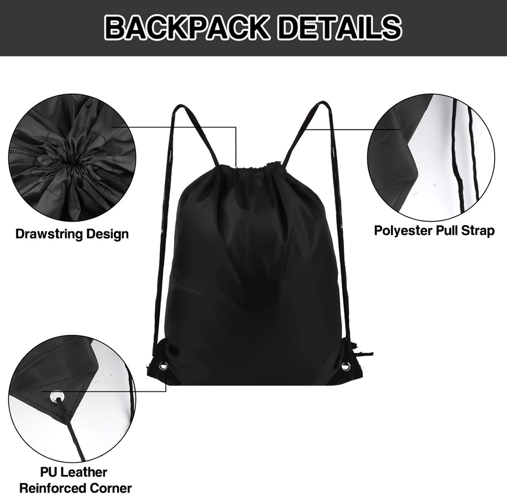 Drawstring Gym Bags, Backpack for Sports, Gym, Travel, Swimming | Draw String Back Bag, Polyester with PU Leather Reinforced Corners, Foldable for Travel